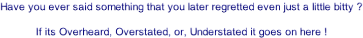 Have you ever said something that you later regretted even just a little bitty ?  If its Overheard, Overstated, or, Understated it goes on here !